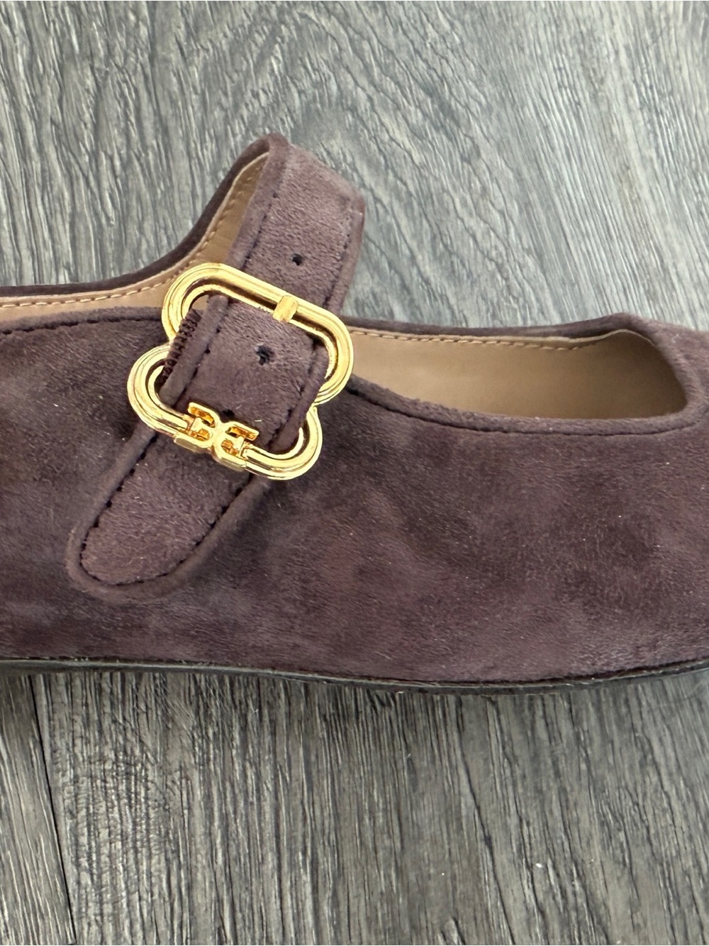 Sam Edleman Women’s Suede Mary Jane Flats in Café Noir with Gold Buckle Size 8.5
